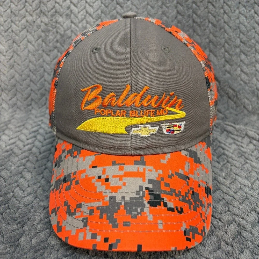Baldwin Poplar Bluff MO Chevy Cadillac Hat Orange Digital Camo Mesh Back Cap